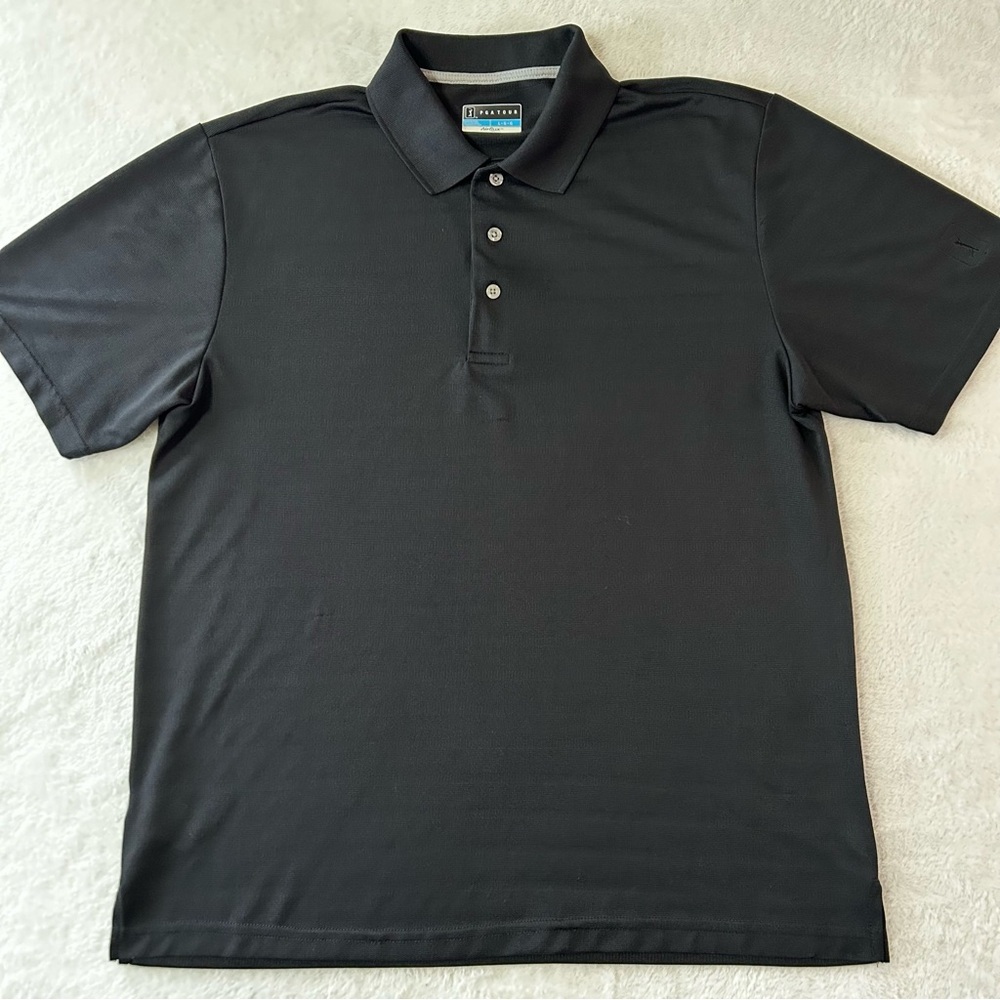 PGA Tour Airflux Men's Polo Shirt Large Black Button Performance Lightweight